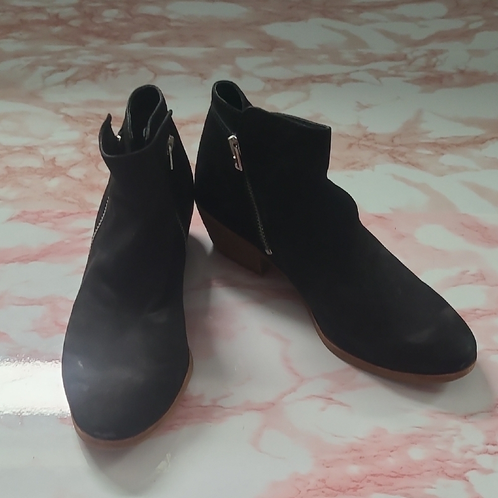 GUC Sam Edelman Packer Black Suede Ankle Boots Double Zipper Sz 7